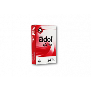 ADOL EXTRA  ( PARACETAMOL = ACETAMINOPHEN 500 MG + CAFFEINE 65 MG ) 24 CAPLETS FOR EASIER SWALLOWING